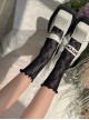 Moon Rabbit Series Daily Wood Ear Girls Thin Cute Sweet Lolita Ruffles Moon Pattern Lace Socks