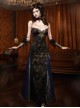 Gilt European Gothic Punk Black Golden Blue Contrast Colors Classical Slim Sexy Swing Halter Tube Top Dress