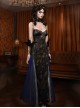 Gilt European Gothic Punk Black Golden Blue Contrast Colors Classical Slim Sexy Swing Halter Tube Top Dress