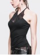 Punk Style Spider Web Flocking Print On The Chest Bat Wing V Neck Shape Black Sleeveless Tight Vest