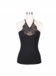 Punk Style Spider Web Flocking Print On The Chest Bat Wing V Neck Shape Black Sleeveless Tight Vest