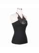 Punk Style Spider Web Flocking Print On The Chest Bat Wing V Neck Shape Black Sleeveless Tight Vest