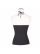 Punk Style Spider Web Flocking Print On The Chest Bat Wing V Neck Shape Black Sleeveless Tight Vest