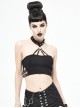 Punk Style Cotton Knitted Neckline Skull Metal Ring Link Spike Rivet Necklace Black Mini Vest