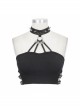 Punk Style Cotton Knitted Neckline Skull Metal Ring Link Spike Rivet Necklace Black Mini Vest