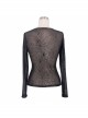 Punk Style Slightly Transparent Jacquard Spider Web Round Neck Design Black Daily Long Sleeve T-Shirt