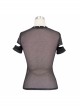 Punk Style Hand Knitted Splicing Mesh Shawl With Hollow Chest And Eyelet Rivets Black Daily Short Sleeved T-Shirt