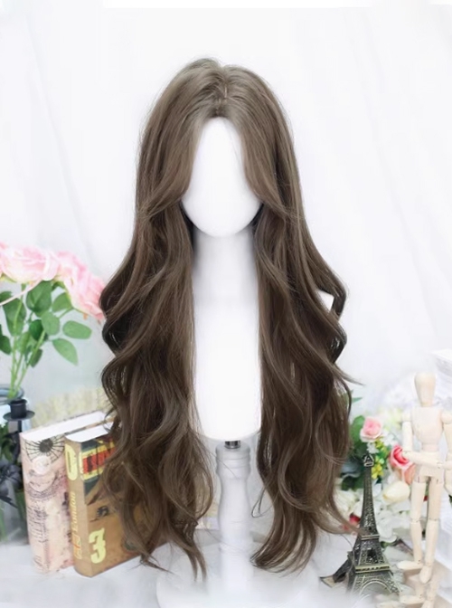 Elegant Versatile Big Wave Long Curly Hair Mid Split Bangs Classic Lolita Daily Sweet Full Head Wig