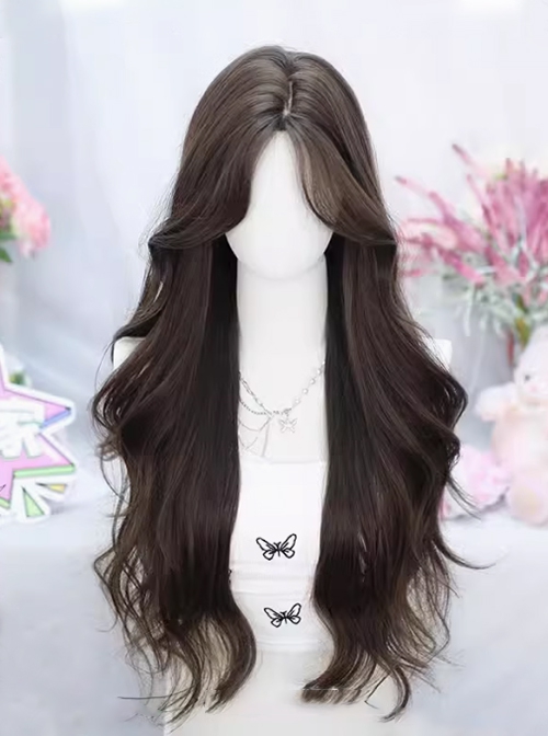 Elegant Versatile Big Wave Long Curly Hair Mid Split Bangs Classic Lolita Daily Sweet Full Head Wig