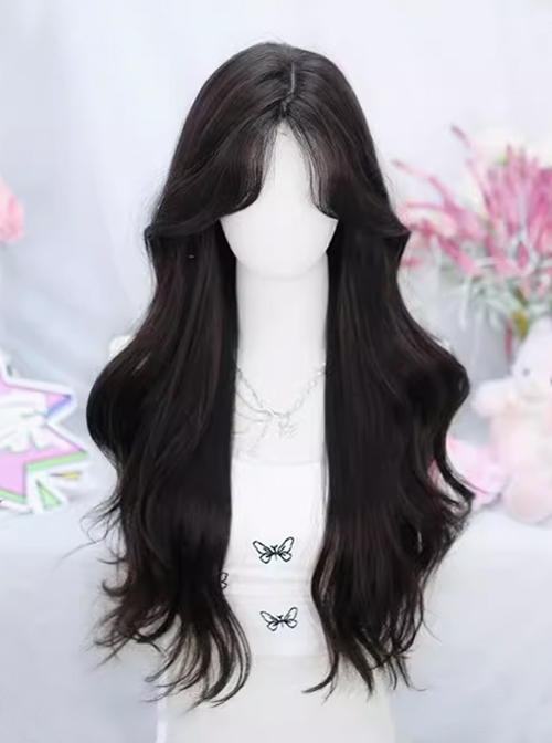 Elegant Versatile Big Wave Long Curly Hair Mid Split Bangs Classic Lolita Daily Sweet Full Head Wig