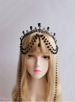 Black Gold Catwalk Costume Props Headdress Gorgeous Pope Gothic Lolita Black Beads Rose Crown