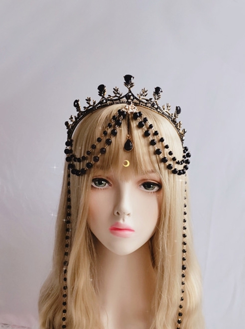 Black Gold Catwalk Costume Props Headdress Gorgeous Pope Gothic Lolita Black Beads Rose Crown