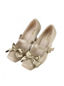 Moonlight Ball Series Elegant Ballet Bowknot Classic Lolita Mercerized Square Toe Mid Heels Shoes