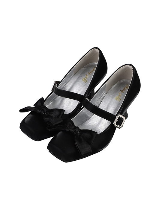 Moonlight Ball Series Elegant Ballet Bowknot Classic Lolita Mercerized Square Toe Mid Heels Shoes