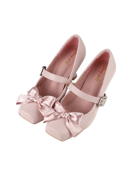 Moonlight Ball Series Elegant Ballet Bowknot Classic Lolita Mercerized Square Toe Mid Heels Shoes