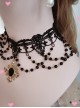 Gorgeous Baroque Style Diamond Cross Black Imitation Jewelry Beads Chain Gothic Lolita Lace Necklace