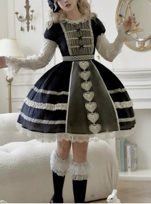 Wish Series Doll Sense Ruffles Round Neckline Heart Shape Lace Bowknot Sweet Lolita Puff Sleeves Dress