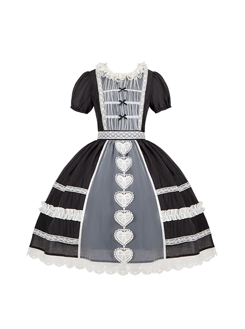 Wish Series Doll Sense Ruffles Round Neckline Heart Shape Lace Bowknot Sweet Lolita Puff Sleeves Dress