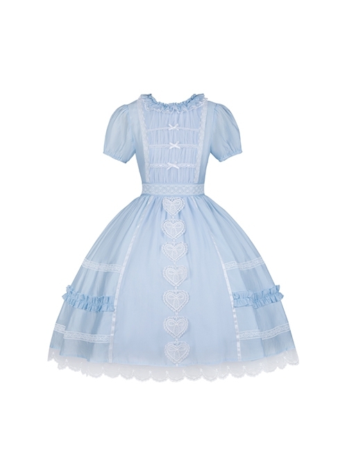 Wish Series Doll Sense Ruffles Round Neckline Heart Shape Lace Bowknot Sweet Lolita Puff Sleeves Dress