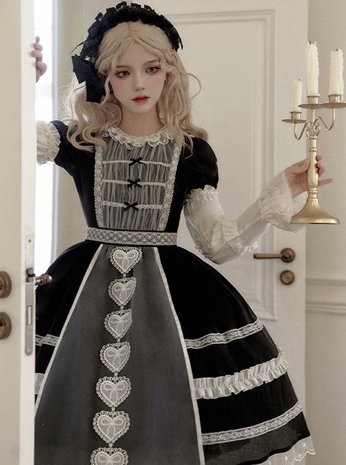 Wish Series Doll Sense Ruffles Round Neckline Heart Shape Lace Bowknot Sweet Lolita Puff Sleeves Dress