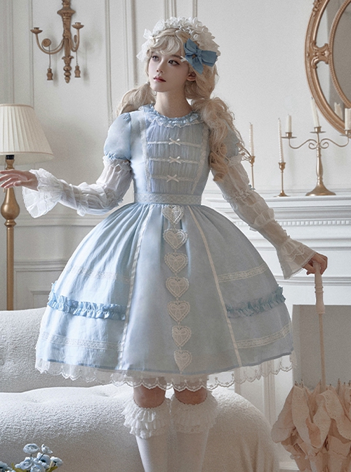 Wish Series Doll Sense Ruffles Round Neckline Heart Shape Lace Bowknot Sweet Lolita Puff Sleeves Dress