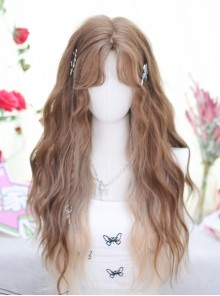 Fairy Linen Golden Stylish Energetic Idol Long Curly Hair Sweet Lolita Mid Split Full Head Wig