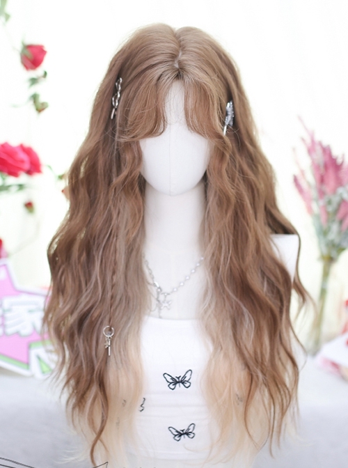 Fairy Linen Golden Stylish Energetic Idol Long Curly Hair Sweet Lolita Mid Split Full Head Wig