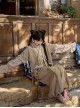 Nomadic Girl Series Khaki Loose Kawaii Fashion Han Element Shirt Lantern Pants Hanfu Linen Short Sleeves Cardigan Set