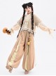 Nomadic Girl Series Khaki Loose Kawaii Fashion Han Element Shirt Lantern Pants Hanfu Linen Short Sleeves Cardigan Set