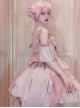 Little Flower Fairy Series Pink Flower Wedding Elegant Gorgeous Mercerized Satin Bowknot Lace Sweet Lolita Halter Dress Set