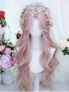 Girl Group Idol Elegant Flower Fairy Taro Light Pink Long Curly Hair Mid Split Sweet Lolita Wig