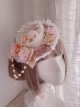 Nursery Rhymes Series Light Pink Artificial Roses Flower Wedding Ribbon Bowknot Sweet Lolita Lace Round Hat