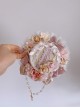 Nursery Rhymes Series Light Pink Artificial Roses Flower Wedding Ribbon Bowknot Sweet Lolita Lace Round Hat