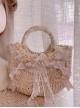 Spring Walk Series Spring Flower Ruffles Lace Ribbon Bowknot Pearl Elegant Sweet Lolita Apricot Straw Handbag