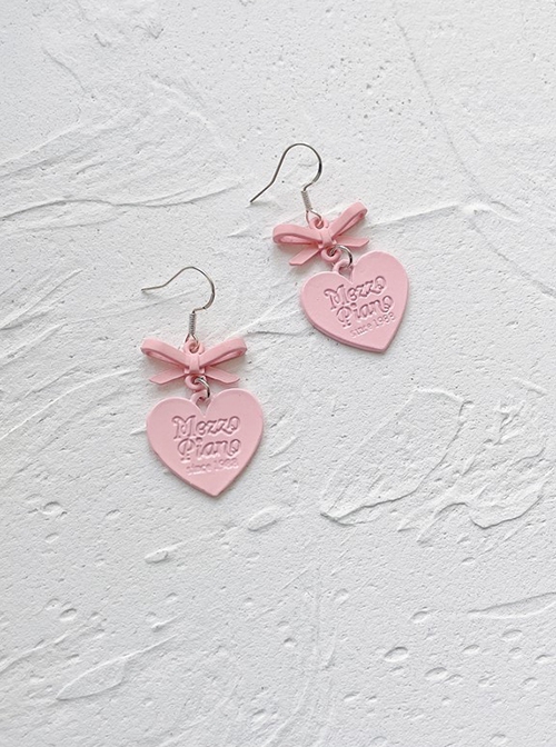 Girl'S Heart Pink Loves Sweet Cute Plastic Ribbon Bowknot Kawaii Fashion S925 Silver Earrings