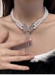 Diamond Butterfly Tassel Fashionable Shiny Elegant Light Luxury Classic Lolita Double Layer Pearl Necklace