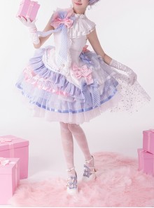 Hatsune Miku Be The One Derivative Hit Singing Apparel Blue Pink Cute Idol Lace Ruffles Bowknot Sweet Lolita Vest Skirt Set