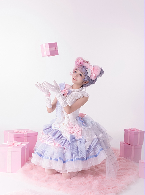 Hatsune Miku Be The One Derivative Hit Singing Apparel Blue Pink Cute Idol Lace Ruffles Bowknot Sweet Lolita Vest Skirt Set