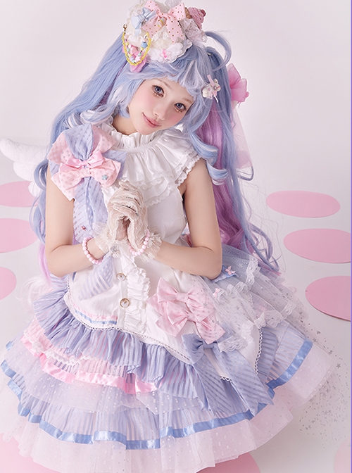 Hatsune Miku Be The One Derivative Hit Singing Apparel Blue Pink Cute Idol Lace Ruffles Bowknot Sweet Lolita Vest Skirt Set