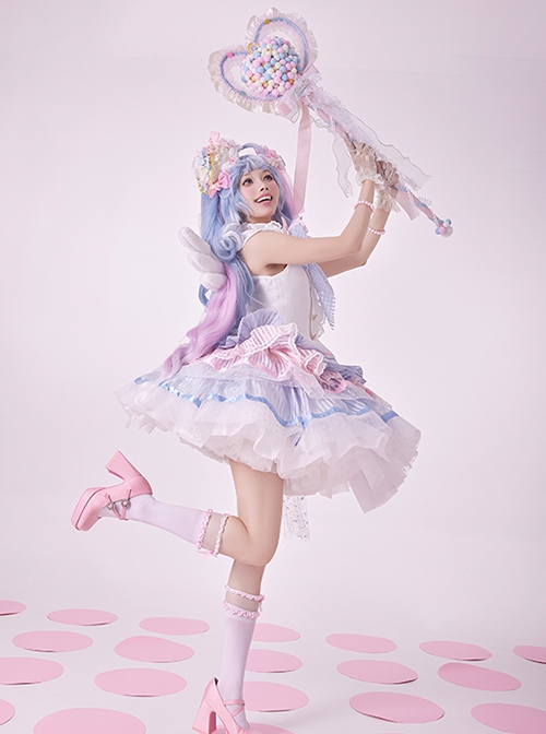 Hatsune Miku Be The One Derivative Hit Singing Apparel Blue Pink Cute Idol Lace Ruffles Bowknot Sweet Lolita Vest Skirt Set