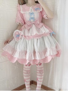 Runaway Sweetheart Series Cute Pink Ruffles Square Lapel Sweet Lolita High Waist Puff Sleeves Dress