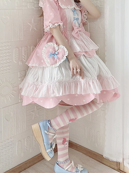 Runaway Sweetheart Series Cute Pink Ruffles Square Lapel Sweet Lolita High Waist Puff Sleeves Dress