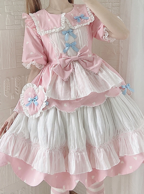 Runaway Sweetheart Series Cute Pink Ruffles Square Lapel Sweet Lolita High Waist Puff Sleeves Dress