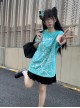 Hatsune Miku Co-Branded Kawaii Fashion Casual Harajuku Style Cool High Saturation Green Cartoon Illustration T-Shirt