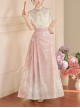 Chinese Style Elements Light Pink Butterfly Neckline Elegant Sweet Plum Flower Hanfu Kawaii Fashion Shirt Skirt Set