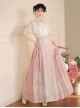 Chinese Style Elements Light Pink Butterfly Neckline Elegant Sweet Plum Flower Hanfu Kawaii Fashion Shirt Skirt Set