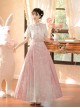 Chinese Style Elements Light Pink Butterfly Neckline Elegant Sweet Plum Flower Hanfu Kawaii Fashion Shirt Skirt Set