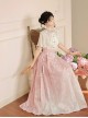 Chinese Style Elements Light Pink Butterfly Neckline Elegant Sweet Plum Flower Hanfu Kawaii Fashion Shirt Skirt Set