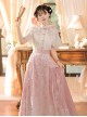 Chinese Style Elements Light Pink Butterfly Neckline Elegant Sweet Plum Flower Hanfu Kawaii Fashion Shirt Skirt Set