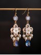 Angel Chinese Style Tang Dynasty Fairy Noble Exotic Blue Gemstone Pearls Shell Flowers Classic Lolita Earrings